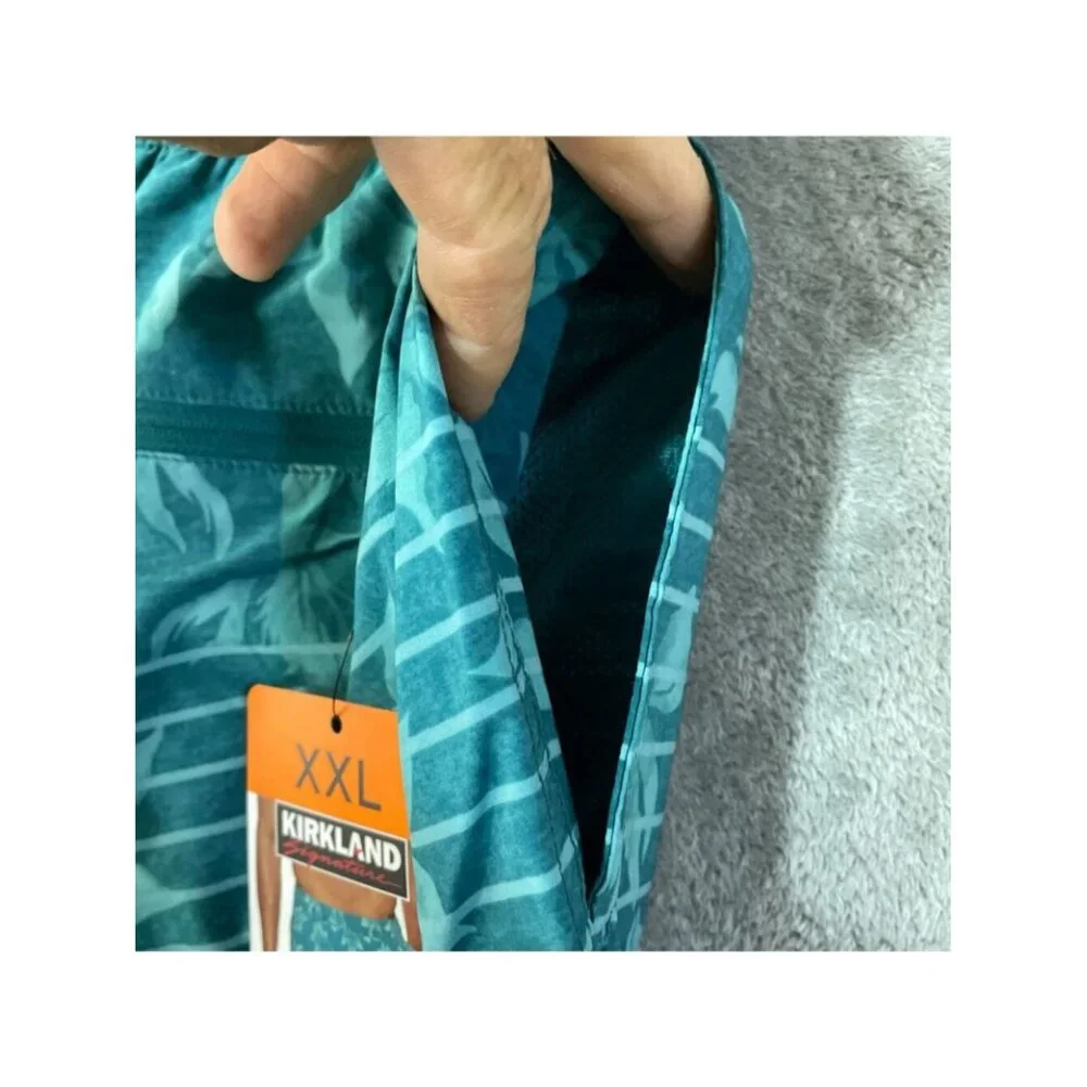 NWT Kirkland Signature Men's XXL Swim Shorts Teal Floral Print